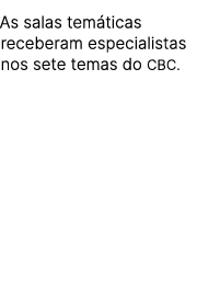 As salas tem ticas receberam especialistas nos sete temas do CBC.