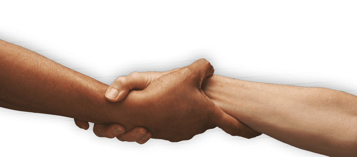 Close up of man and woman holding hands in studio with blue background