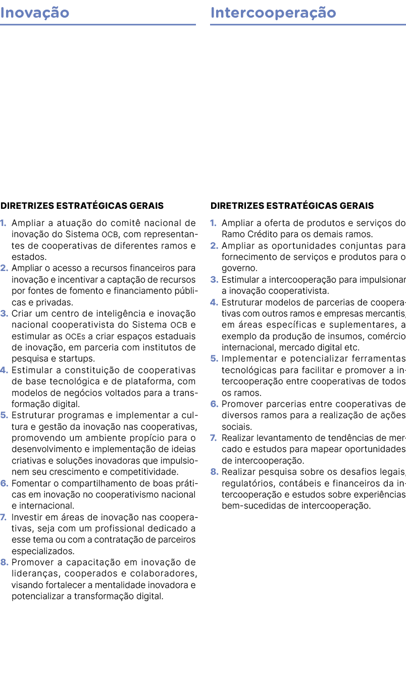 Inova o DIRETRIZES ESTRAT GICAS GERAIS 1. Ampliar a atua  o do comit  nacional de inova  o do Sistema OCB, com repre...