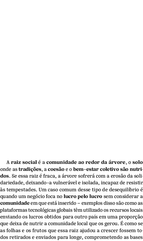 A raiz social  a comunidade ao redor da  rvore, o solo onde as tradi  es, a coes o e o bem estar coletivo s o nutrid...