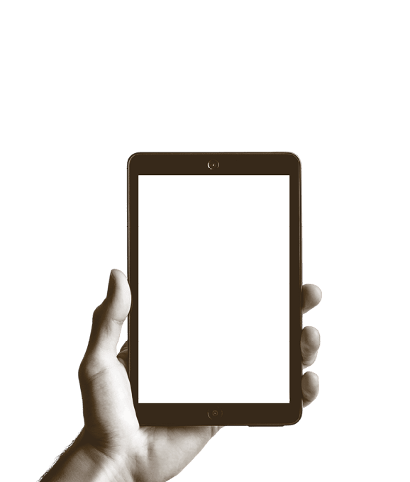 A hand holding a black tablet. Description generated by AI