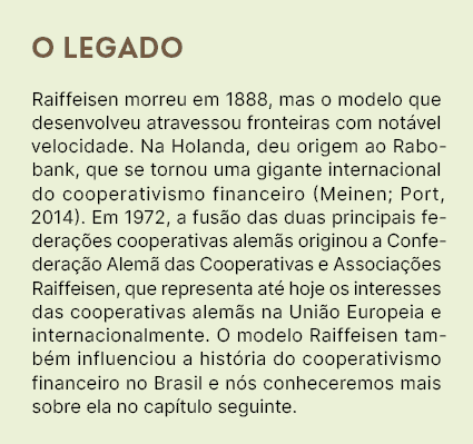O legado Raiffeisen morreu em 1888, mas o modelo que desenvolveu atravessou fronteiras com not vel velocidade. Na Hol...