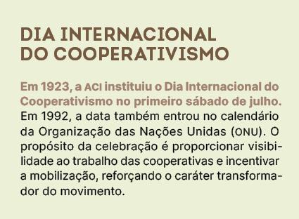 Dia Internacional DO COOPERATIVISMO Em 1923, a ACI instituiu o Dia Internacional do Cooperativismo no primeiro s bado...