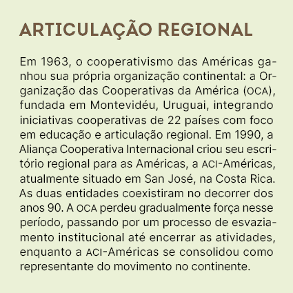 Articula o regional Em 1963, o cooperativismo das Am ricas ganhou sua pr pria organiza  o continental: a Organiza  o...