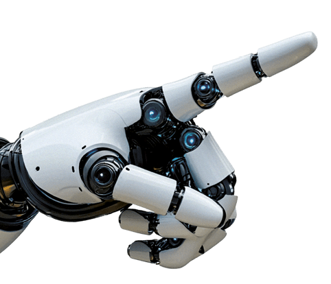 A robotic hand pointing upwards. Description generated by AI