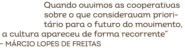 Quando ouvimos as cooperativas sobre o que consideravam priorit rio para o futuro do movimento, a cultura apareceu de...